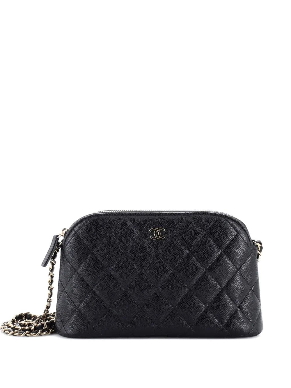 Chanel Pre Owned Cc Dome Zip Clutch With Chain Quilted Caviar Small Shoulder Bag