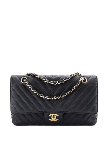 Chanel Pre Owned Classic Double Flap Bag Chevron Caviar Medium Shoulder Bag