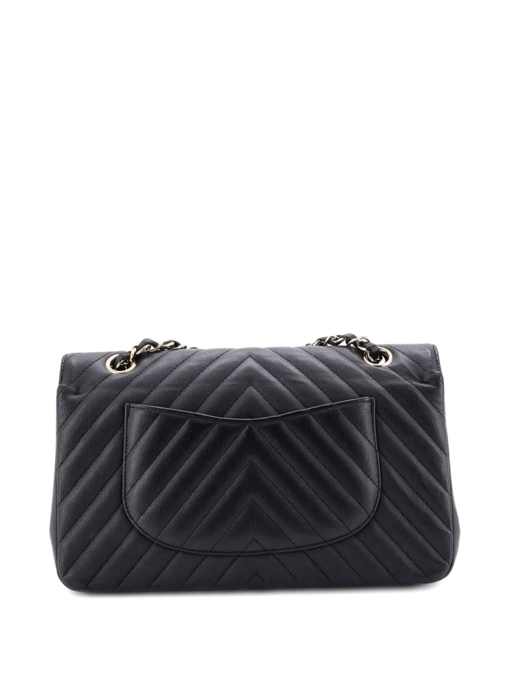 Chanel Pre Owned Classic Double Flap Bag Chevron Caviar Medium Shoulder Bag