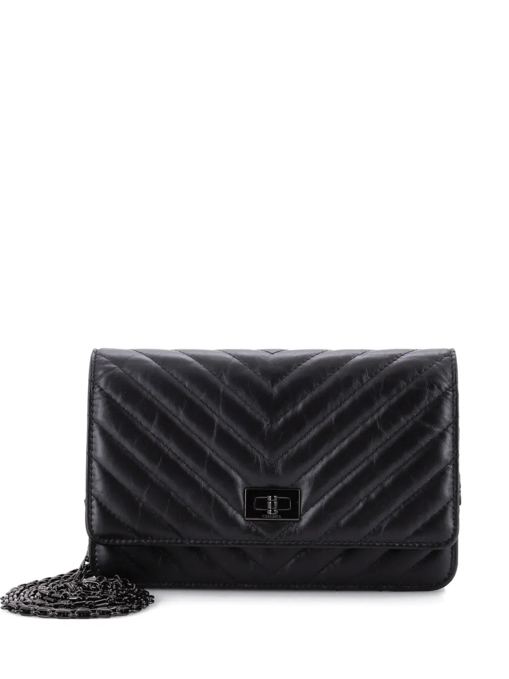 Chanel Pre Owned So Black Reissue 255 Wallet On Chain Chevron Sheepskin Shoulder Bag