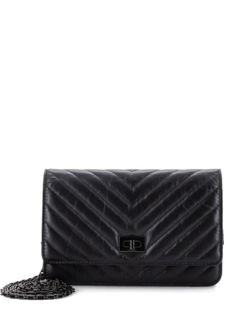 Chanel Pre Owned So Black Reissue 255 Wallet On Chain Chevron Sheepskin Shoulder Bag