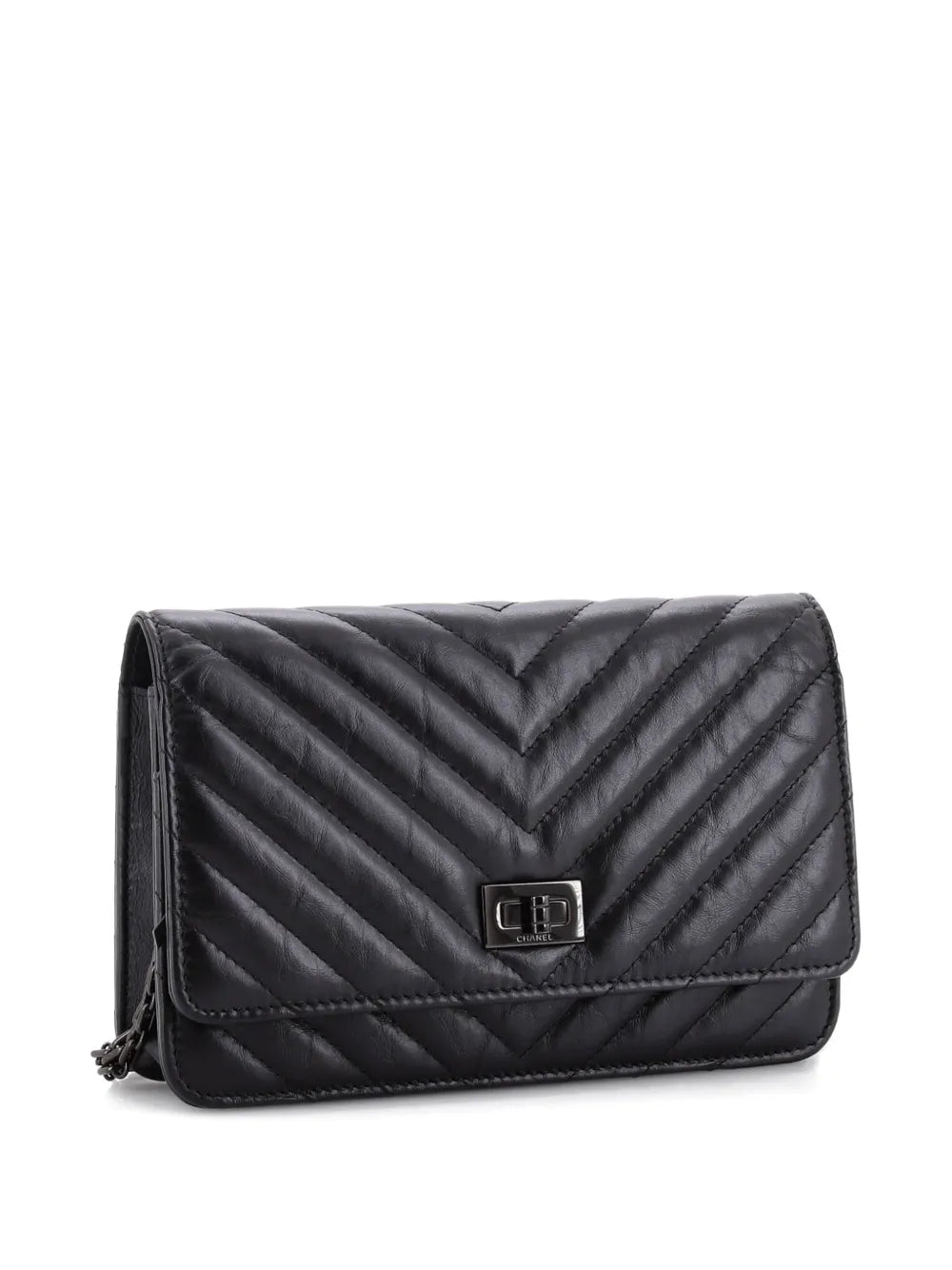 Chanel Pre Owned So Black Reissue 255 Wallet On Chain Chevron Sheepskin Shoulder Bag