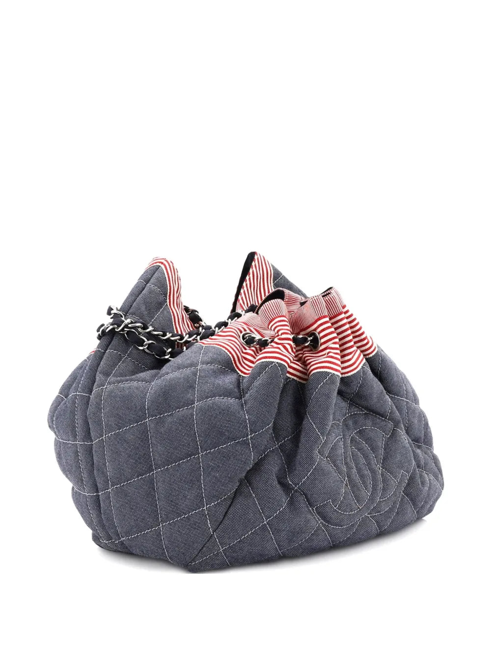 Chanel Pre Owned Stretch Spirit Cabas Quilted Denim Large Shoulder Bag